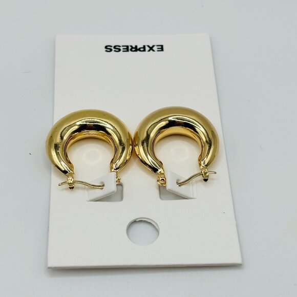 Express Gold Chunky Hoop Earrings Bold Dome Huggie Style NWT Fashion Jewelry - Picture 3 of 4